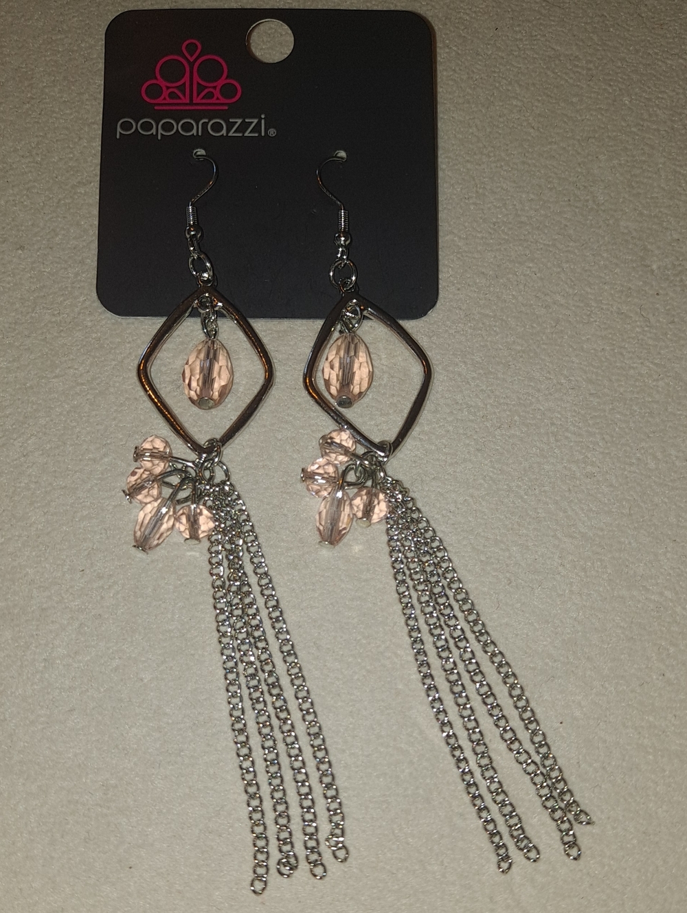 Paparazzi Blush Pink Crystal Chain Tassel Earrings